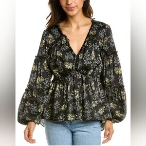 CINQ A SEPT Simmons Botanical Peplum Contoured Blouse | S
